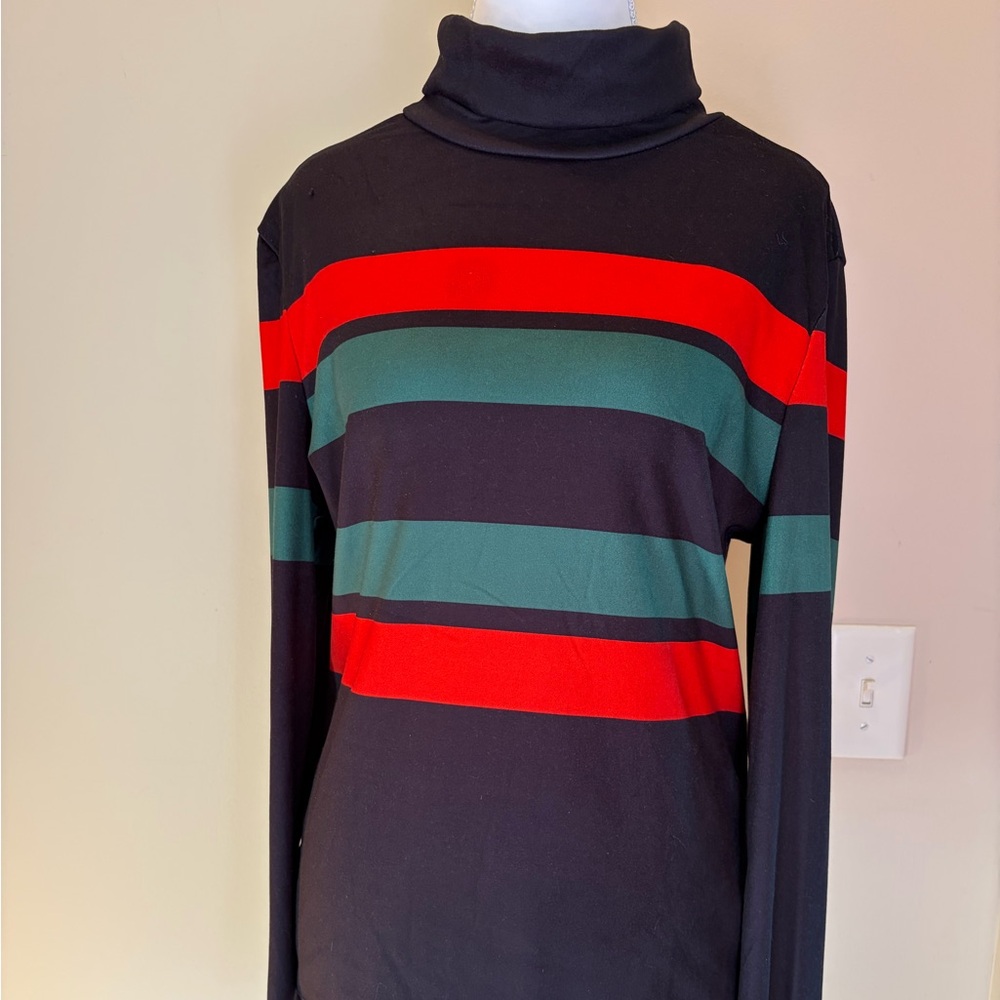 #184 STYLEWE Black Turtleneck with Red and Green Stripes. Like New. - Picture 4 of 9